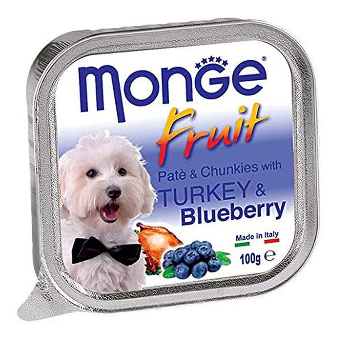 Monge Fruit Tacchino e Mirtilli 100gr Alimento umido per Cani Monge Fruit Tacchino e Mirtilli 100gr Alimento umido per Cani